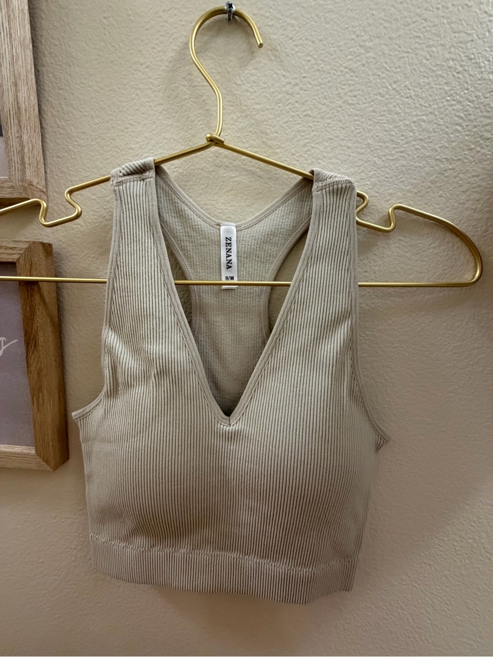 Zenana Outfitters Ribbed V-Neck Racerback Tank Top in Cream